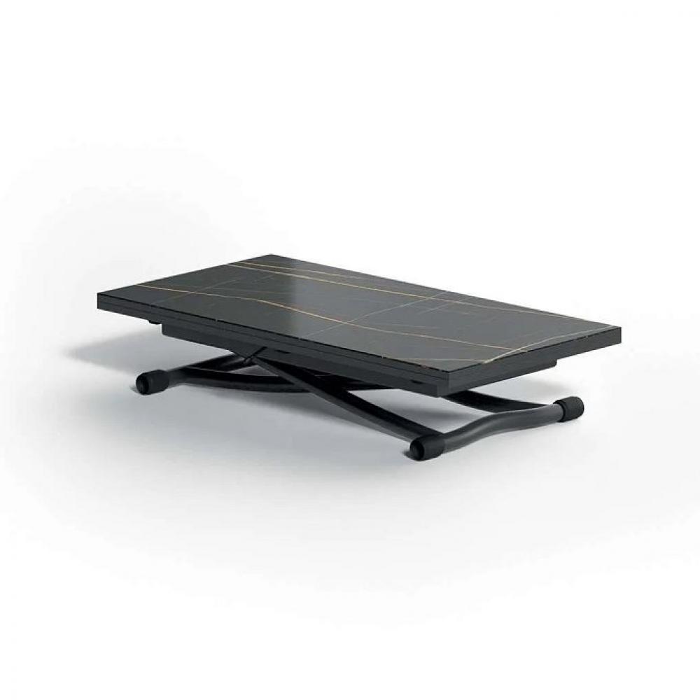 Table basse convertible SYDNEY CR Verre marbré Noir / Métal graphite mat